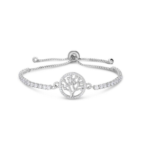 Cubic Zirconia Tree Of Life Adjustable Bolo Bracelet in Fine‎ Silver Plate $75 - Picture 8 of 8